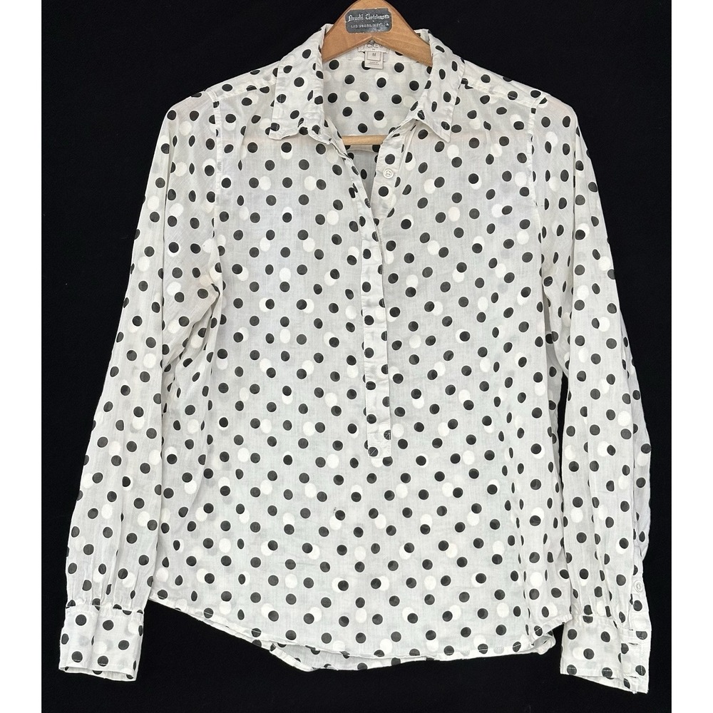 J.Crew Blouse Polka Dot Preppy Office Womens M Cream Black Excellent